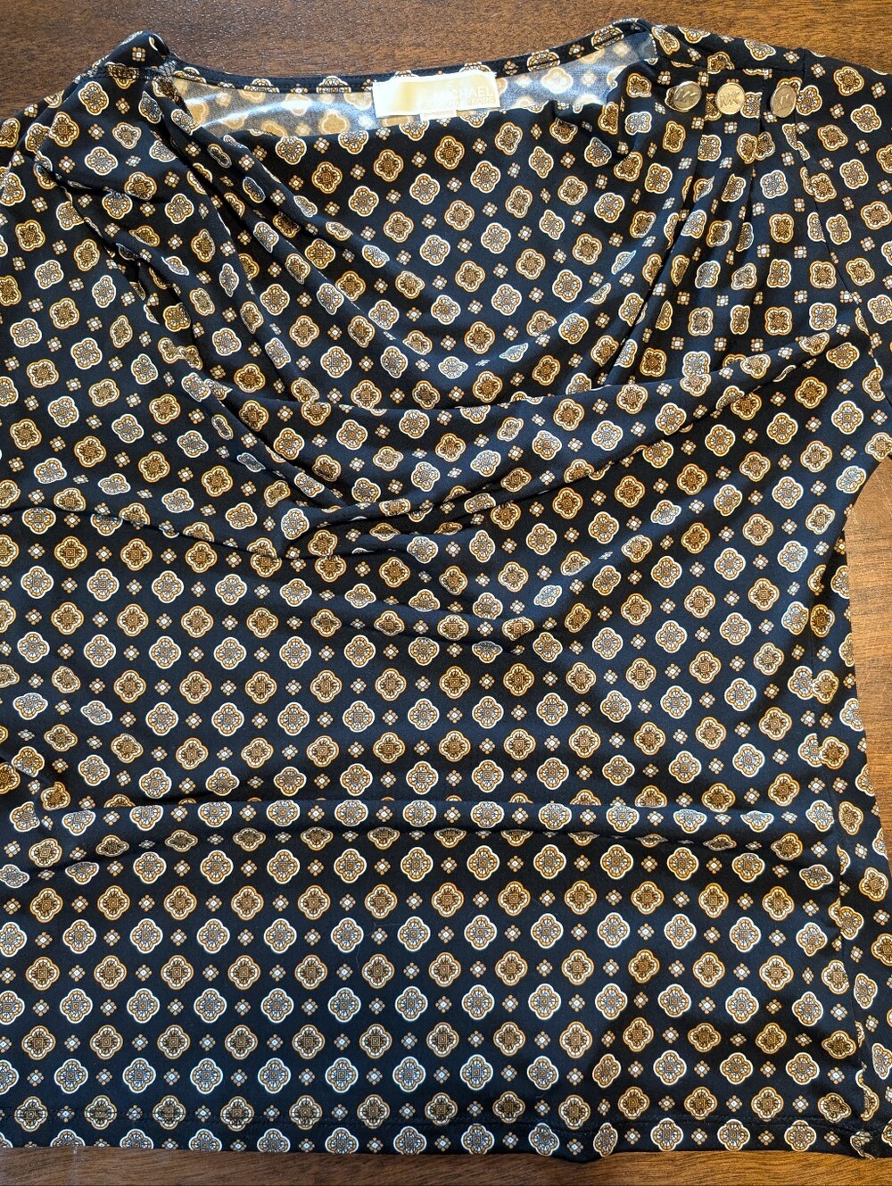 Michael Kors Black Top with Gold Medallion Print
